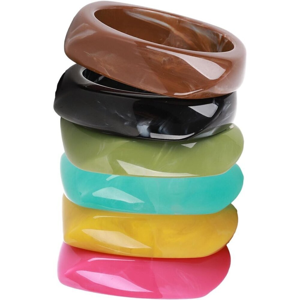 6 Pcs Colorful Acrylic Resin Chunky Bangle Bracelets for Women Jewelry